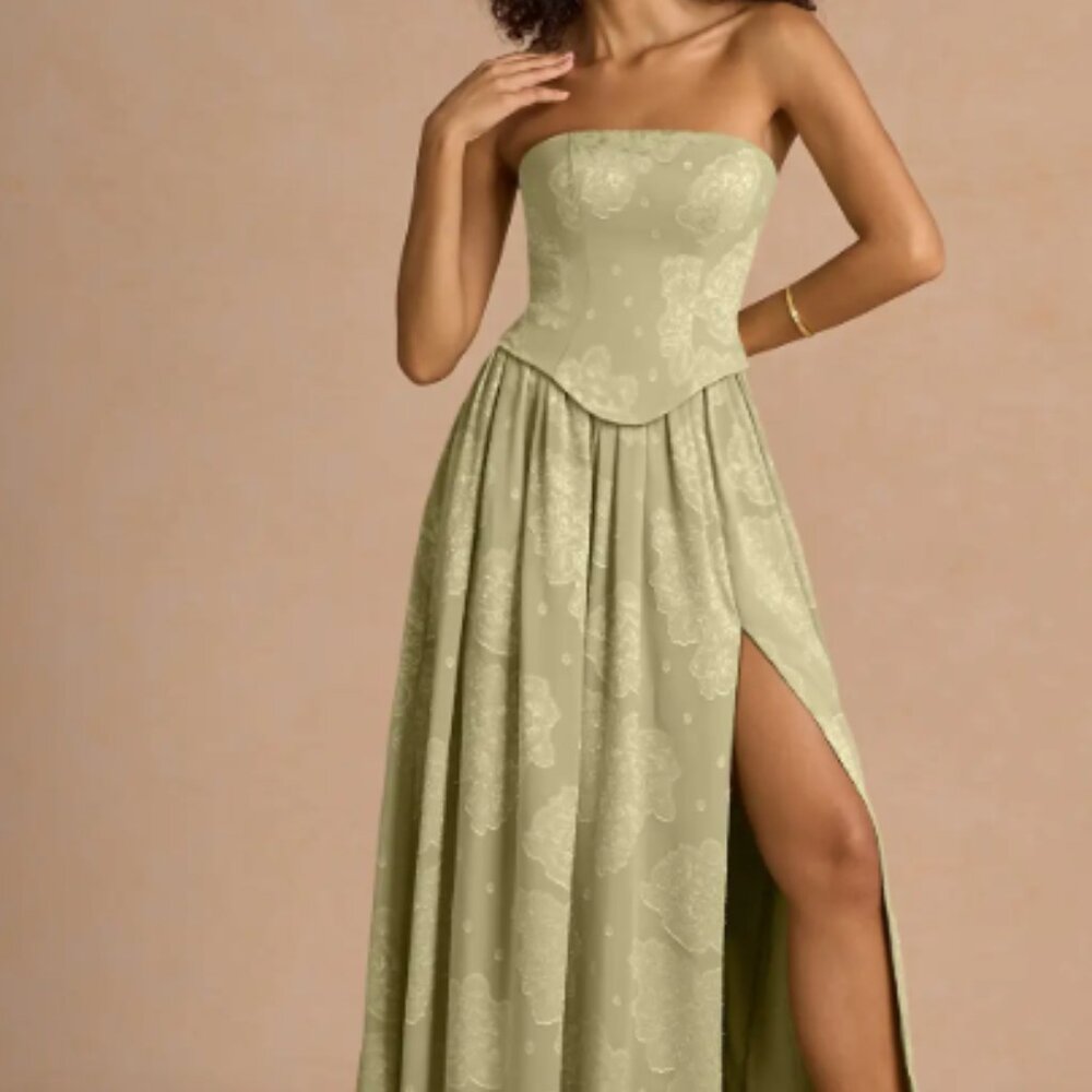Azazie Atelier Isaura Celadon Maxi Dress with Matching Satin Scard - Picture 2 of 10